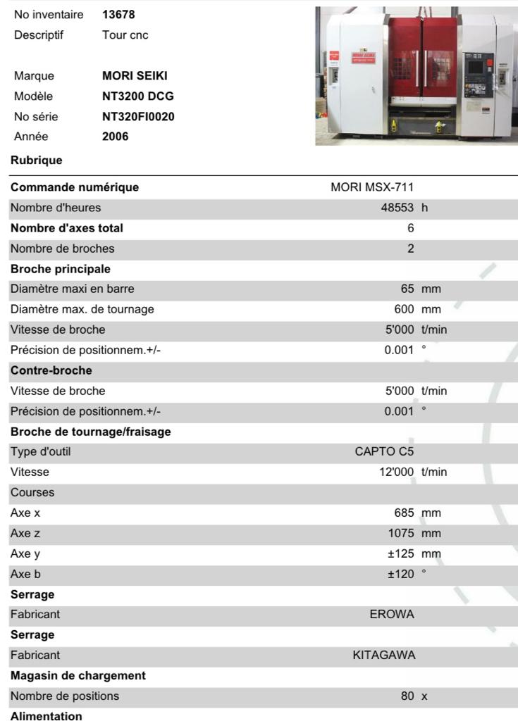 Lathe (Mori Seiki NT3200) , buy, sell, specifications and the latest price of Lathe (Mori Seiki